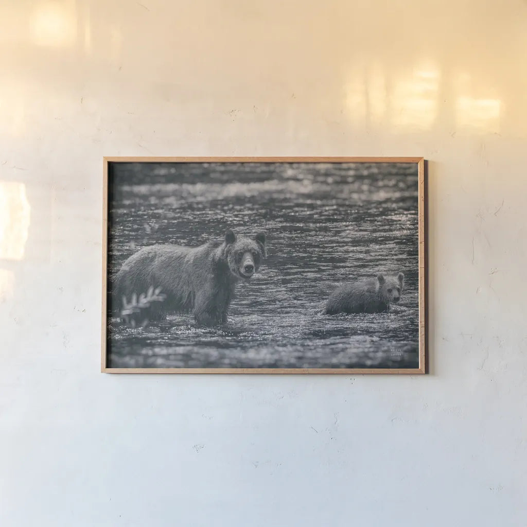 Crossing BW by Nathan Larson. shown as a paper print in a natural frame. Available as a archival giclee rolled canvas, fine art paper, or poster print. SKU 89441i.