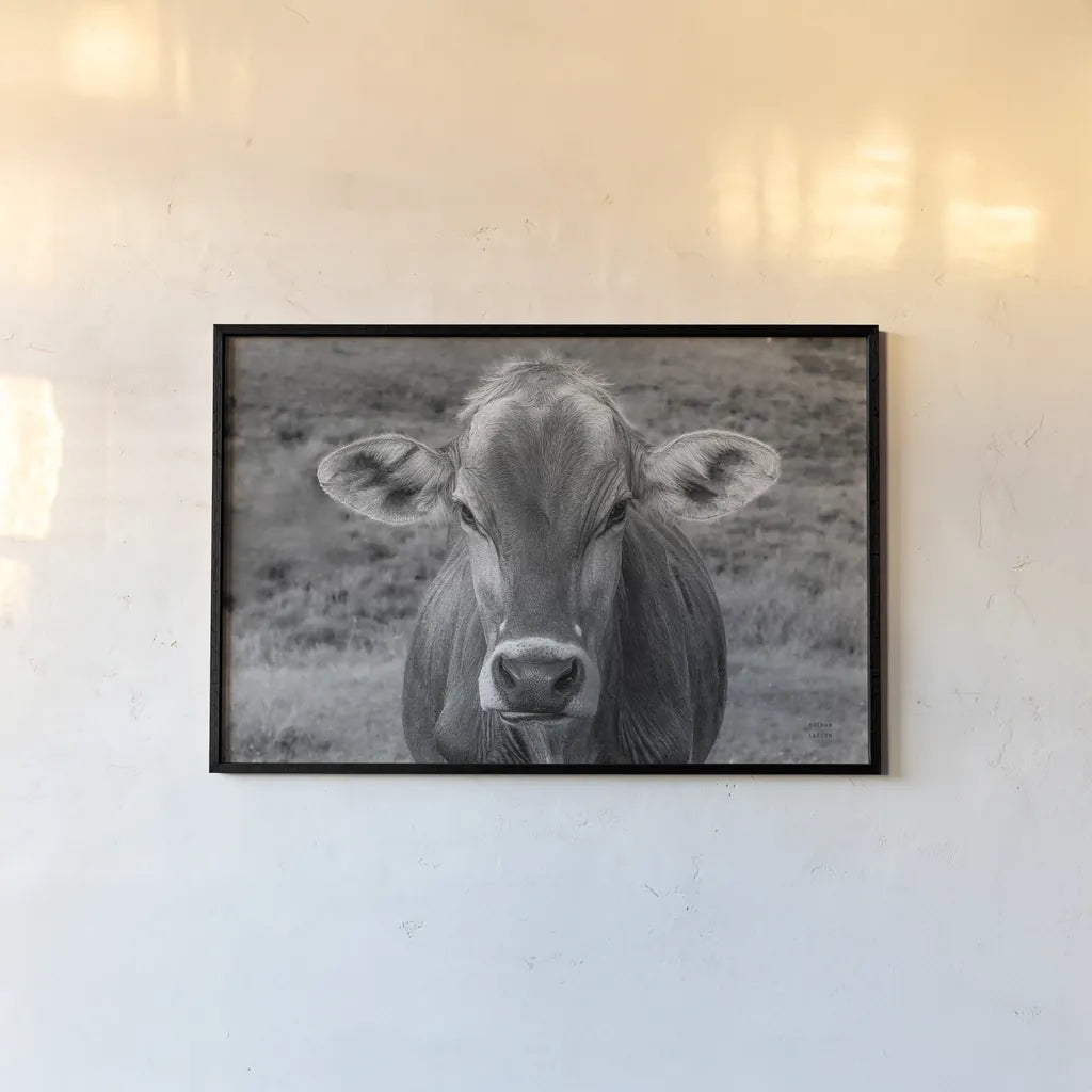 Dairy Barn BW by Nathan Larson. shown as a paper print in a black flame. Available as a archival giclee rolled canvas, fine art paper, or poster print. SKU 82815i.