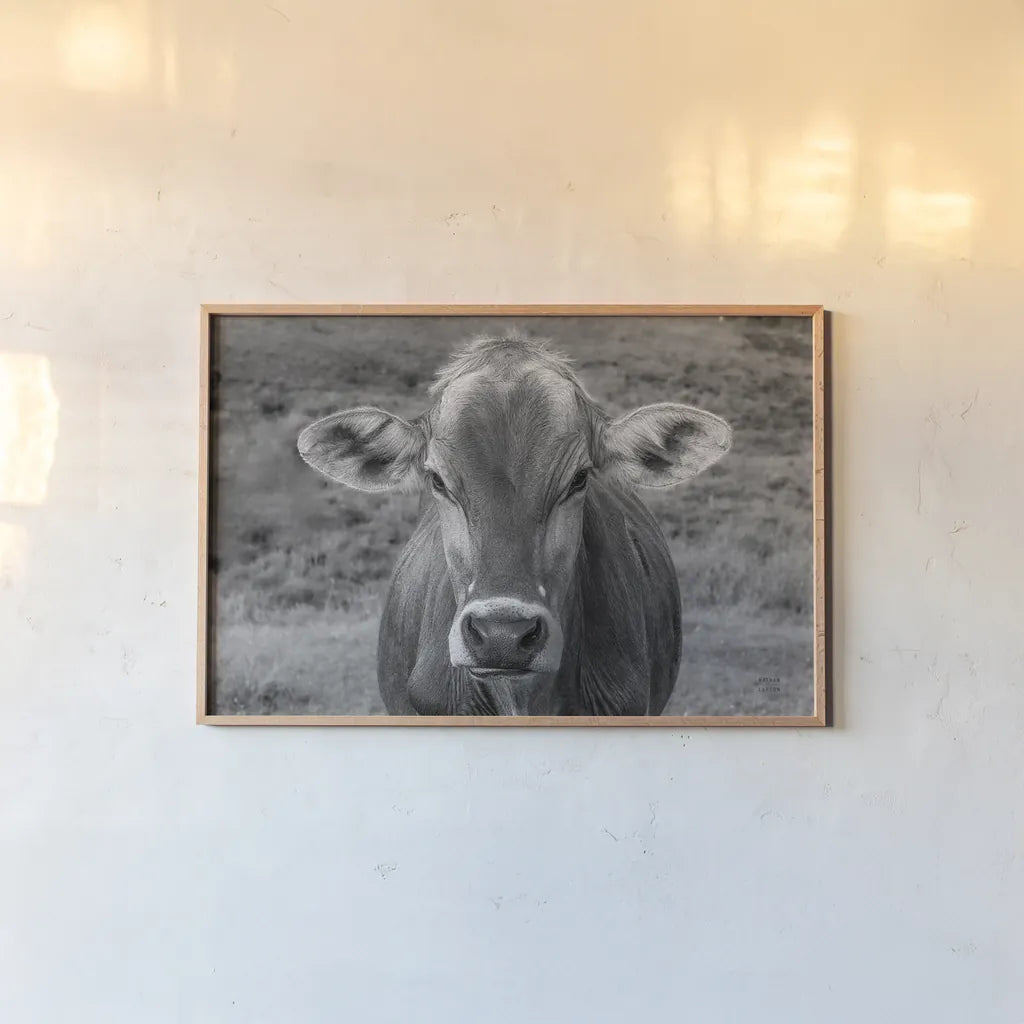 Dairy Barn BW by Nathan Larson. shown as a paper print in a natural frame. Available as a archival giclee rolled canvas, fine art paper, or poster print. SKU 82815i.