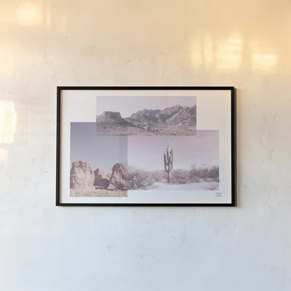 Desert Collage v2 by Nathan Larson. shown as a paper print in a black flame. Available as a archival giclee rolled canvas, fine art paper, or poster print. SKU 80621i.