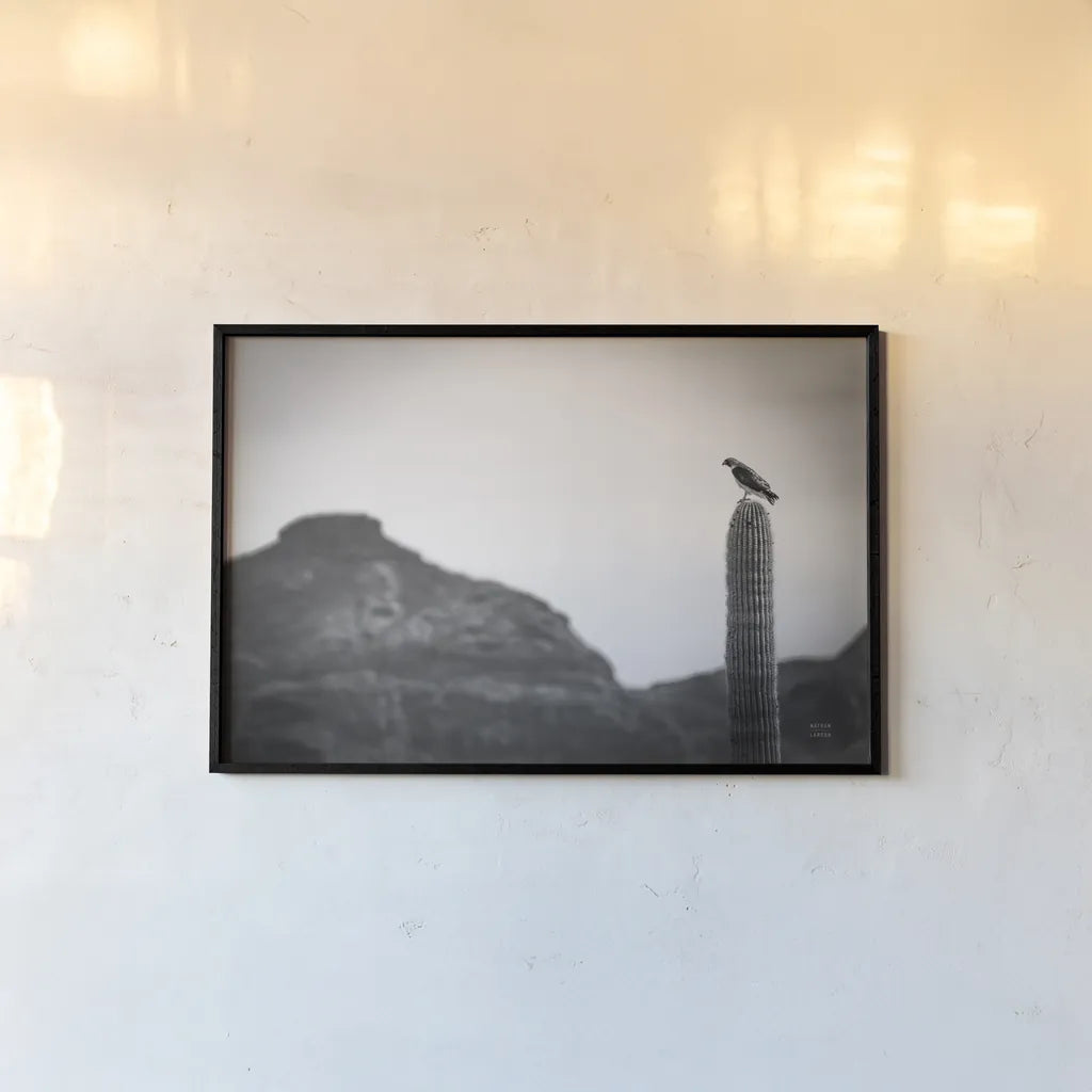 Desert Hunter by Nathan Larson. shown as a paper print in a black flame. Available as a archival giclee rolled canvas, fine art paper, or poster print. SKU 90438i.