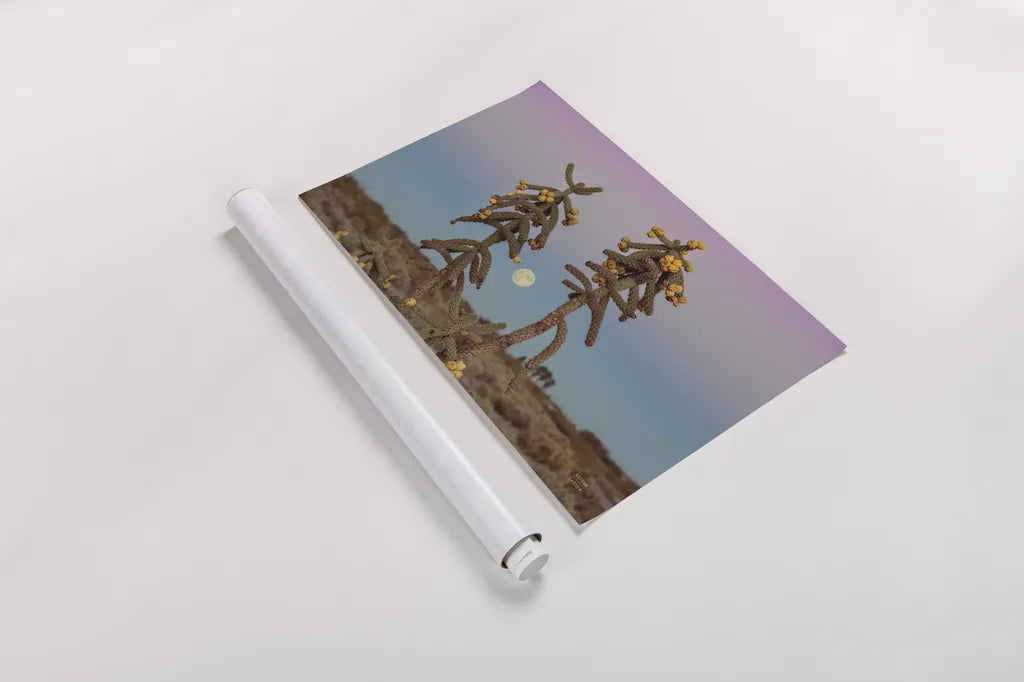 Desert Moonrise by Nathan Larson. shown as a rolled paper print. Available as archival giclee rolled canvas, fine art paper, or poster print. SKU 76443i.