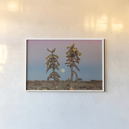 Desert Moonrise by Nathan Larson. shown as a paper print in a white frame. Available as a archival giclee rolled canvas, fine art paper, or poster print. SKU 76443i.