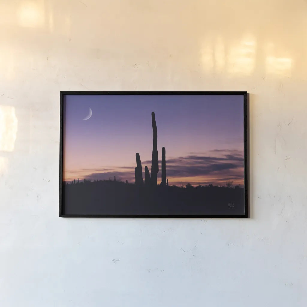 Desert Moons by Nathan Larson. shown as a paper print in a black flame. Available as a archival giclee rolled canvas, fine art paper, or poster print. SKU 76440i.