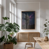 Desert Nights by Nathan Larson. shown as a print in a natural wood frame in a dining room. Available as a archival giclee rolled canvas, fine art paper, or poster print. SKU 76428h.