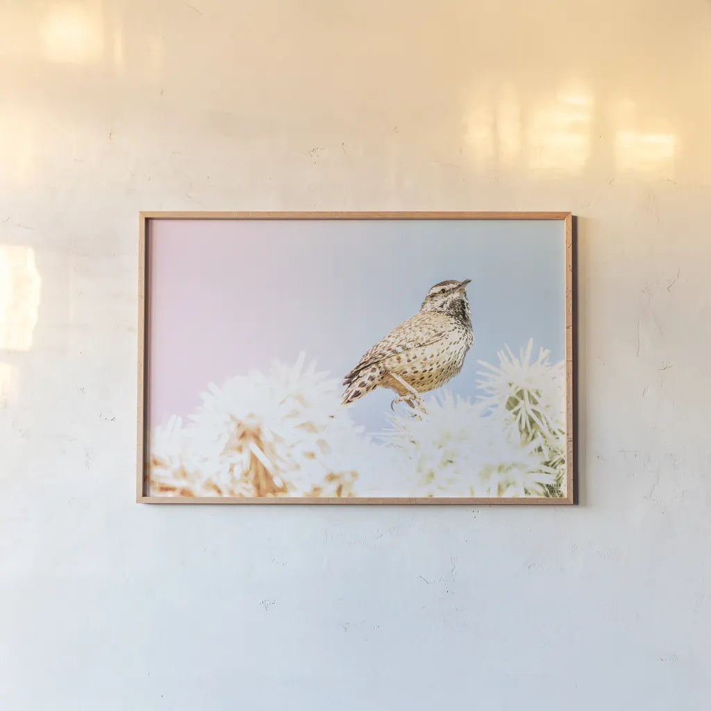Desert Song by Nathan Larson. shown as a paper print in a natural frame. Available as a archival giclee rolled canvas, fine art paper, or poster print. SKU 97579i.