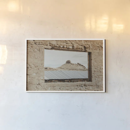 Desert Window by Nathan Larson. shown as a paper print in a white frame. Available as a archival giclee rolled canvas, fine art paper, or poster print. SKU 81820i.