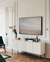 Deserted Sands by Nathan Larson. shown as a framed stretched canvas in a living room above a console. Available as a archival giclee rolled canvas, fine art paper, or poster print. SKU 74408i.