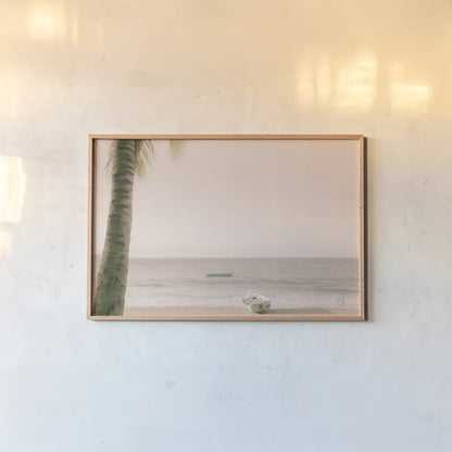 Dominican Fishing Boats by Nathan Larson. shown as a paper print in a natural frame. Available as a archival giclee rolled canvas, fine art paper, or poster print. SKU 73714i.