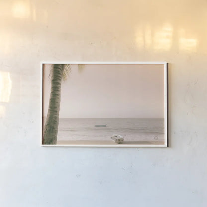 Dominican Fishing Boats by Nathan Larson. shown as a paper print in a white frame. Available as a archival giclee rolled canvas, fine art paper, or poster print. SKU 73714i.