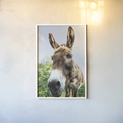 Donkey Pasture by Nathan Larson. shown as a paper print in a white frame. Available as a archival giclee rolled canvas, fine art paper, or poster print. SKU 99952h.