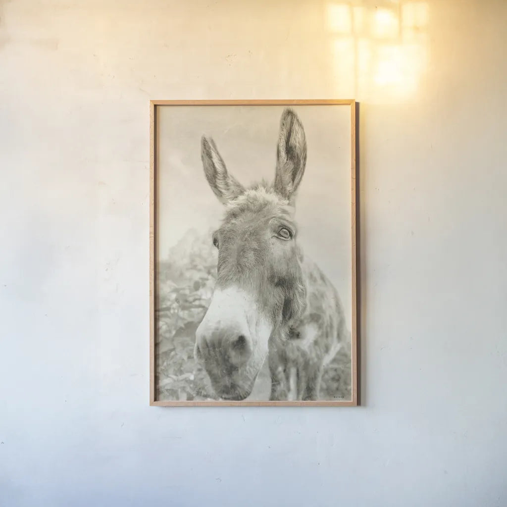 Donkey Pasture Sepia by Nathan Larson. shown as a paper print in a natural frame. Available as a archival giclee rolled canvas, fine art paper, or poster print. SKU 99954h.