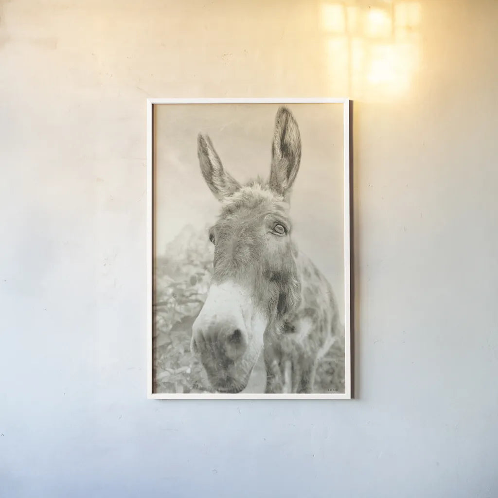 Donkey Pasture Sepia by Nathan Larson. shown as a paper print in a white frame. Available as a archival giclee rolled canvas, fine art paper, or poster print. SKU 99954h.