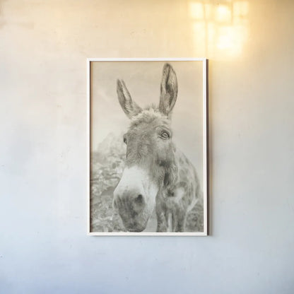 Donkey Pasture Sepia by Nathan Larson. shown as a paper print in a white frame. Available as a archival giclee rolled canvas, fine art paper, or poster print. SKU 99954h.