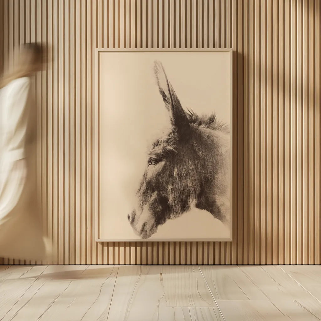 Donkey Portrait Sepia by Nathan Larson. shown as over sized large wall art. Available as an archival giclee rolled canvas, fine art paper, or poster print. SKU 99962h.