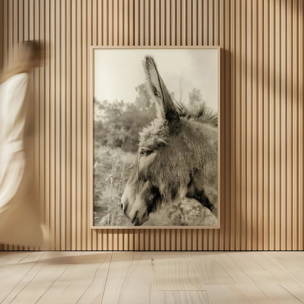 Donkey Profile Sepia by Nathan Larson. shown as over sized large wall art. Available as an archival giclee rolled canvas, fine art paper, or poster print. SKU 99960h.