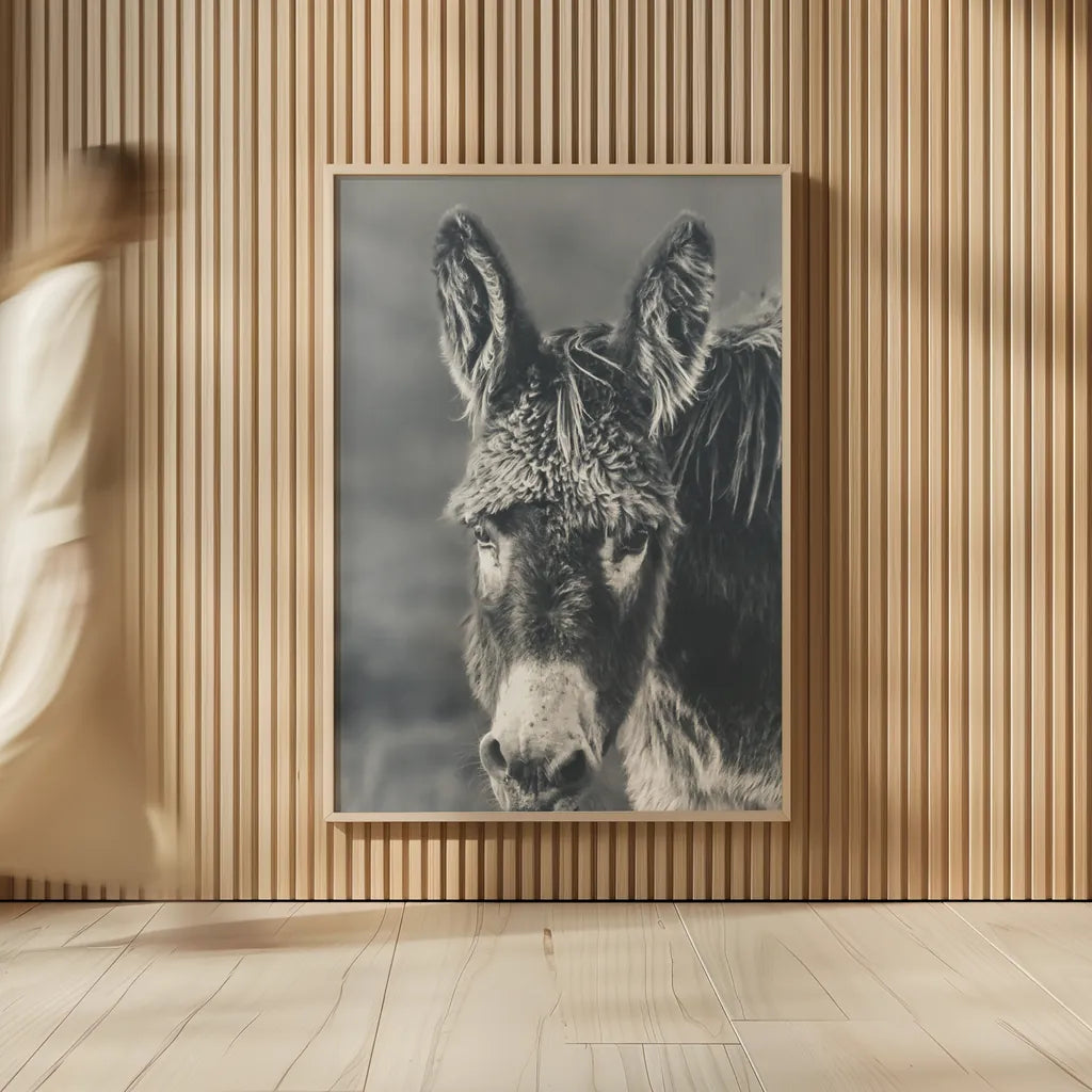 Donkey Summer Portrait BW by Nathan Larson. shown as over sized large wall art. Available as an archival giclee rolled canvas, fine art paper, or poster print. SKU 99287h.