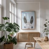 Downward Facing Donkey by Nathan Larson. shown as a print in a natural wood frame in a dining room. Available as a archival giclee rolled canvas, fine art paper, or poster print. SKU 99852h.