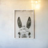 Downward Facing Donkey Sepia by Nathan Larson. shown as a paper print in a white frame. Available as a archival giclee rolled canvas, fine art paper, or poster print. SKU 99854h.