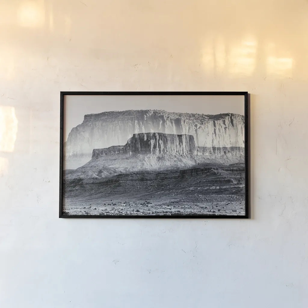 Dream Mesa BW by Nathan Larson. shown as a paper print in a black flame. Available as a archival giclee rolled canvas, fine art paper, or poster print. SKU 99199i.