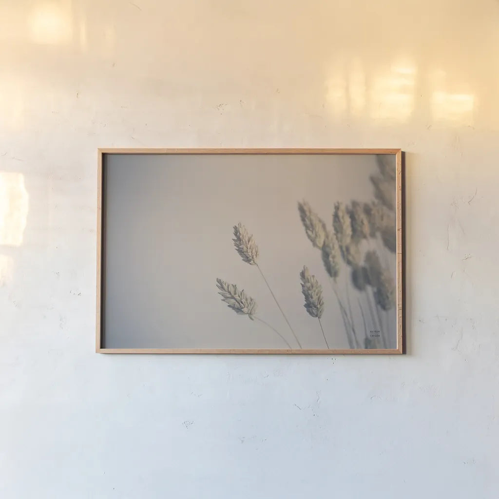 Dried Grass Study by Nathan Larson. shown as a paper print in a natural frame. Available as a archival giclee rolled canvas, fine art paper, or poster print. SKU 77006i.