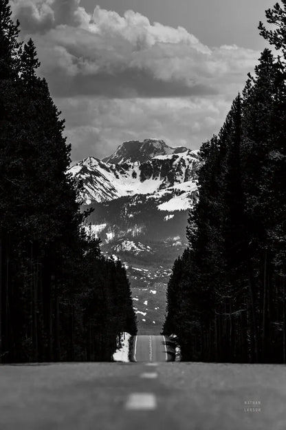 Driving into the Tetons by Nathan Larson. SKU 92539h. Archival Giclee Fine art print for wall decor.