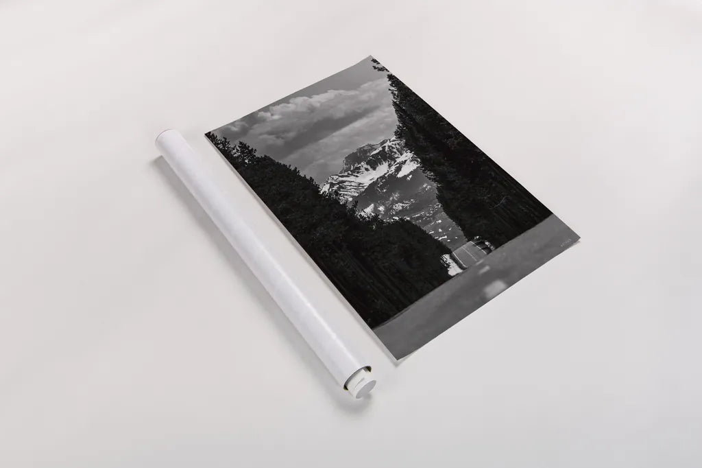 Driving into the Tetons by Nathan Larson. shown as a rolled paper print. Available as archival giclee rolled canvas, fine art paper, or poster print. SKU 92539h.
