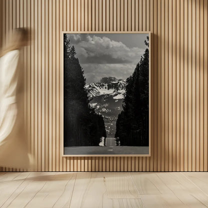 Driving into the Tetons by Nathan Larson. shown as over sized large wall art. Available as an archival giclee rolled canvas, fine art paper, or poster print. SKU 92539h.