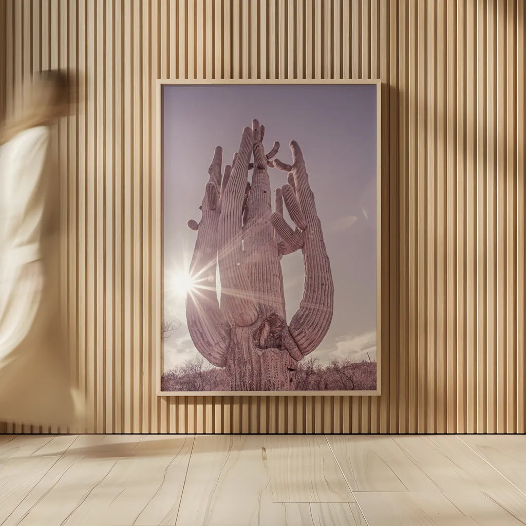 Dusty Desert Saguaro by Nathan Larson. shown as over sized large wall art. Available as an archival giclee rolled canvas, fine art paper, or poster print. SKU 72032h.