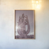Dusty Desert Saguaro by Nathan Larson. shown as a paper print in a natural frame. Available as a archival giclee rolled canvas, fine art paper, or poster print. SKU 72032h.