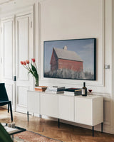 End of the Field by Nathan Larson. shown as a framed stretched canvas in a living room above a console. Available as a archival giclee rolled canvas, fine art paper, or poster print. SKU 98344i.