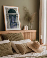 Faded Dublin Door Indigo by Nathan Larson. shown as a paper print in a natural frame. Available as a archival giclee rolled canvas, fine art paper, or poster print. SKU 104272h.