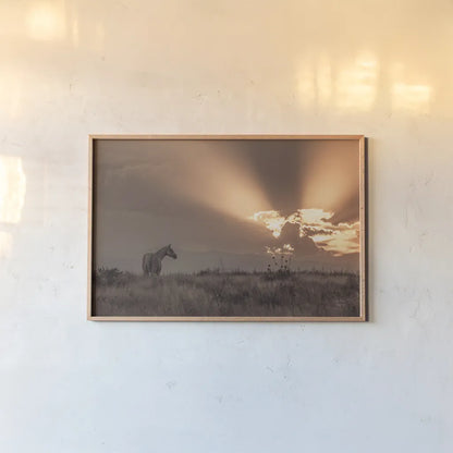 Faded Sunset by Nathan Larson. shown as a paper print in a natural frame. Available as a archival giclee rolled canvas, fine art paper, or poster print. SKU 87943i.