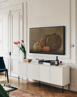 Fall Harvest IV by Nathan Larson. shown as a framed stretched canvas in a living room above a console. Available as a archival giclee rolled canvas, fine art paper, or poster print. SKU 102572i.
