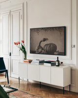 Fall Harvest Sepia II by Nathan Larson. shown as a framed stretched canvas in a living room above a console. Available as a archival giclee rolled canvas, fine art paper, or poster print. SKU 102570i.