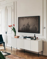 Fall Harvest Sepia III by Nathan Larson. shown as a framed stretched canvas in a living room above a console. Available as a archival giclee rolled canvas, fine art paper, or poster print. SKU 102571i.