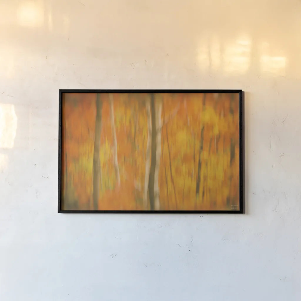 Fall in Motion by Nathan Larson. shown as a paper print in a black flame. Available as a archival giclee rolled canvas, fine art paper, or poster print. SKU 101670i.