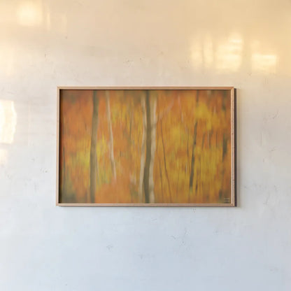 Fall in Motion by Nathan Larson. shown as a paper print in a natural frame. Available as a archival giclee rolled canvas, fine art paper, or poster print. SKU 101670i.