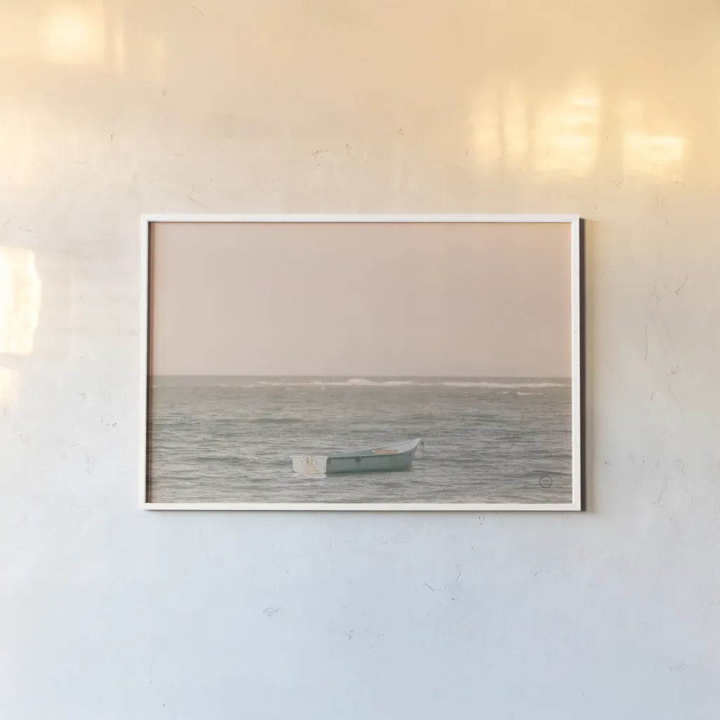 Fishing Boat by Nathan Larson. shown as a paper print in a white frame. Available as a archival giclee rolled canvas, fine art paper, or poster print. SKU 72055i.