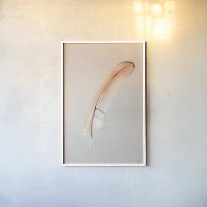 Floating Feathers III by Nathan Larson. shown as a paper print in a white frame. Available as a archival giclee rolled canvas, fine art paper, or poster print. SKU 71170h.