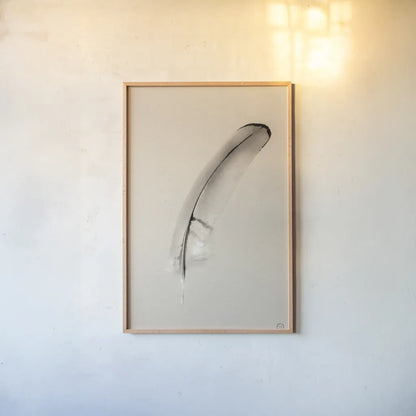 Floating Feathers III Sepia by Nathan Larson. shown as a paper print in a natural frame. Available as a archival giclee rolled canvas, fine art paper, or poster print. SKU 74148h.