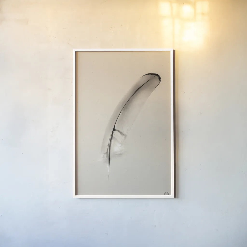 Floating Feathers III Sepia by Nathan Larson. shown as a paper print in a white frame. Available as a archival giclee rolled canvas, fine art paper, or poster print. SKU 74148h.