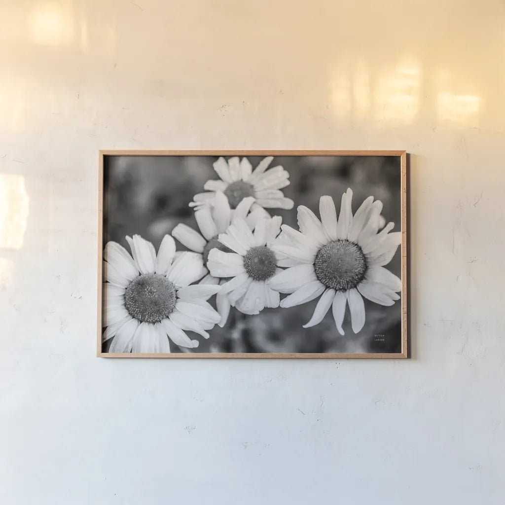Flower Morning by Nathan Larson. shown as a paper print in a natural frame. Available as a archival giclee rolled canvas, fine art paper, or poster print. SKU 96235i.
