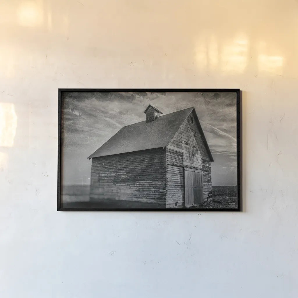 Forgotten Farm by Nathan Larson. shown as a paper print in a black flame. Available as a archival giclee rolled canvas, fine art paper, or poster print. SKU 98340i.