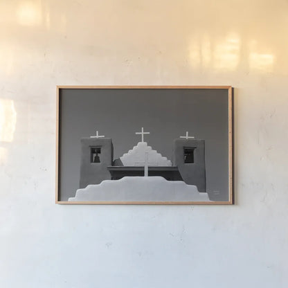 Four Crosses by Nathan Larson. shown as a paper print in a natural frame. Available as a archival giclee rolled canvas, fine art paper, or poster print. SKU 83978i.