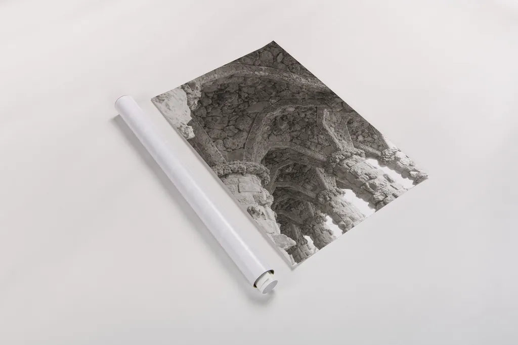 Gaudi Vaults I by Nathan Larson. shown as a rolled paper print. Available as archival giclee rolled canvas, fine art paper, or poster print. SKU 87718h.