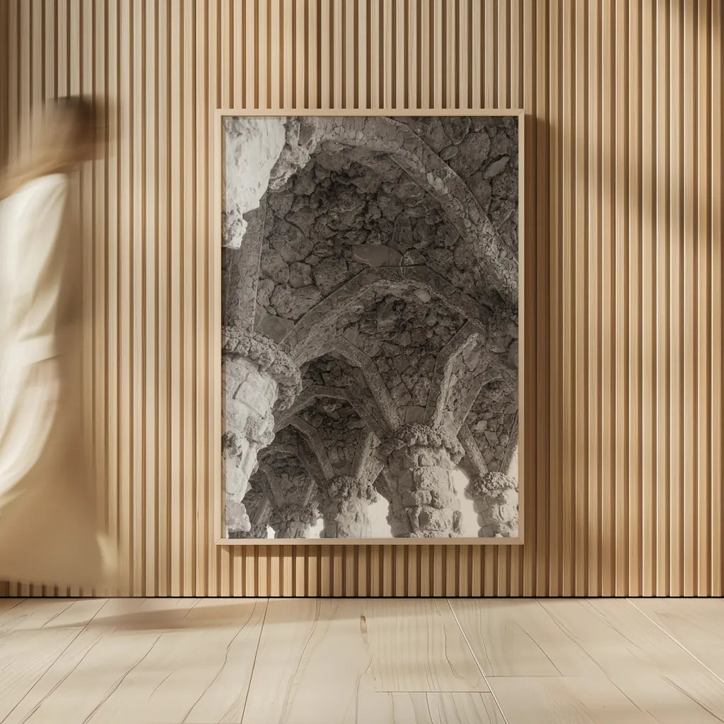 Gaudi Vaults I by Nathan Larson. shown as over sized large wall art. Available as an archival giclee rolled canvas, fine art paper, or poster print. SKU 87718h.