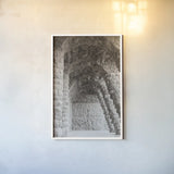 Gaudi Vaults II by Nathan Larson. shown as a paper print in a white frame. Available as a archival giclee rolled canvas, fine art paper, or poster print. SKU 87719h.