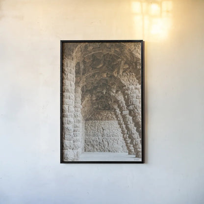 Gaudi Vaults II Color by Nathan Larson. shown as a paper print in a black flame. Available as a archival giclee rolled canvas, fine art paper, or poster print. SKU 87720h.