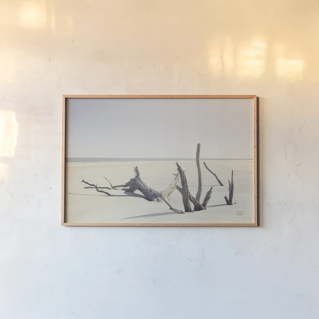 Georgia Driftwood I by Nathan Larson. shown as a paper print in a natural frame. Available as a archival giclee rolled canvas, fine art paper, or poster print. SKU 85273i.
